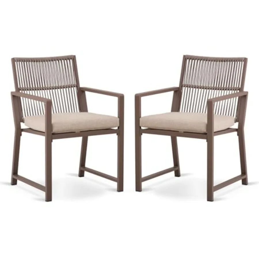 

Алюминиевые обеденные стулья для патио на открытом воздухе - стул с имитацией веревки и виноградной лозы, эргономичная конструкция спинки, съемная подушка для сиденья, мягкая и Bre