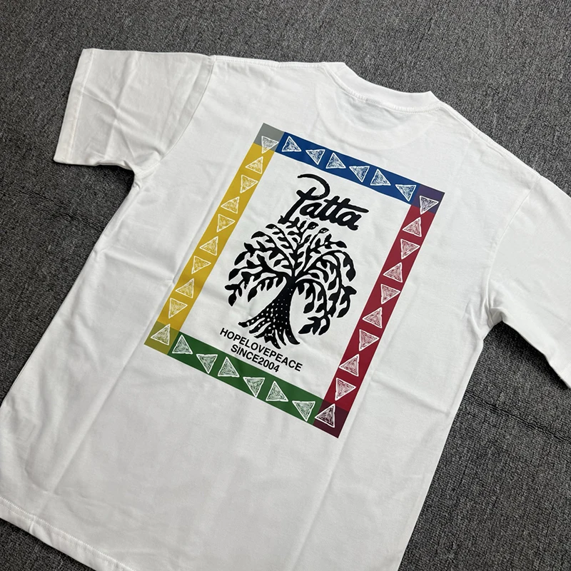 Patta T-shirt Short-sleeved Retro Tree Graphic Print T Shirt Unisex Loose Short Sleeves Color Border Streetwear Casual Top