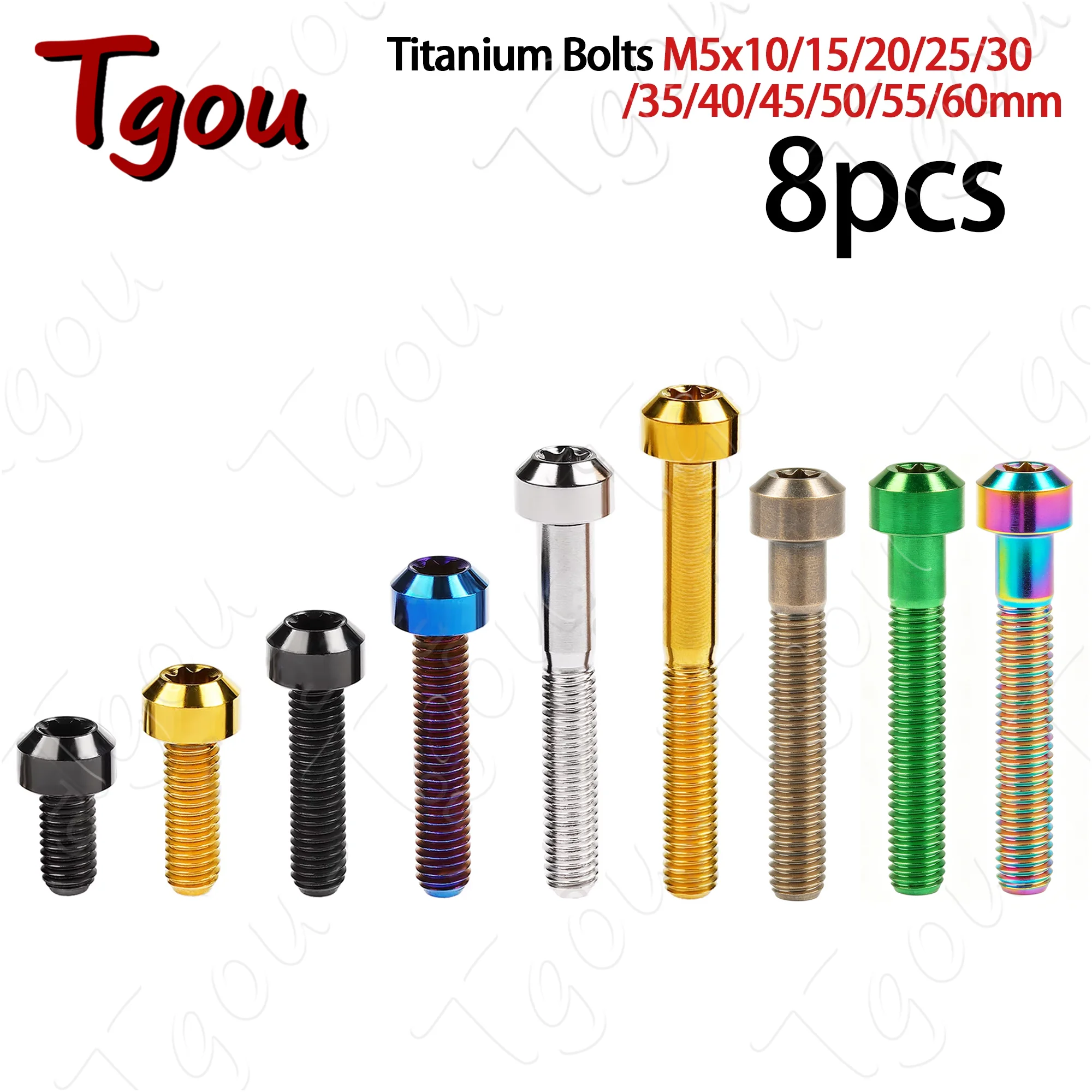

Tgou Chamfered Titanium Bolts M5x10/15/20/25/30/35/40/45/50/55/60mm Use Torx T25 Head Screws for Bicycle 8pcs