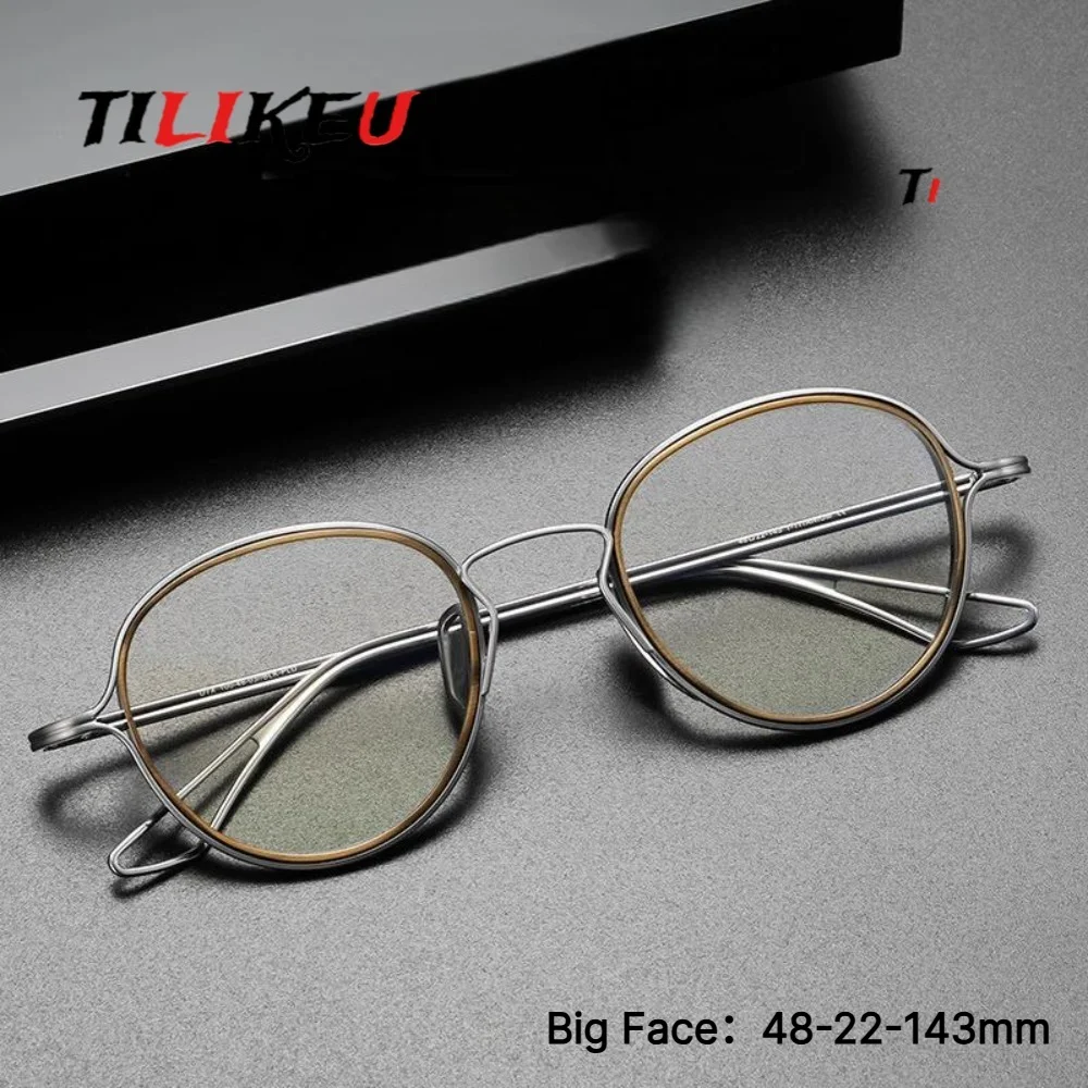 2026 Designer Pure Titanium Glasses Frame DTX100 Men Retro Round Eyeglasses Frame High-Degree Wide Brim Large Face Glasses Frame
