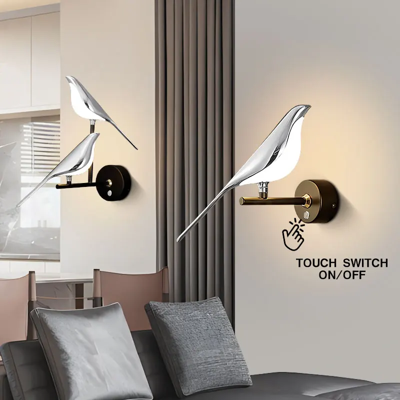 실내 터치 스위치 LED 벽 램프, 실버 골든 LED 벽 조명, 홈 인테리어 조명, 침실 AC85-265V