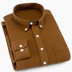 Camisa de manga larga para hombre, camisa informal de pana gruesa de terciopelo de gran tamaño, no de hierro, de alta calidad Color sólido, otoño e invierno, 3XL