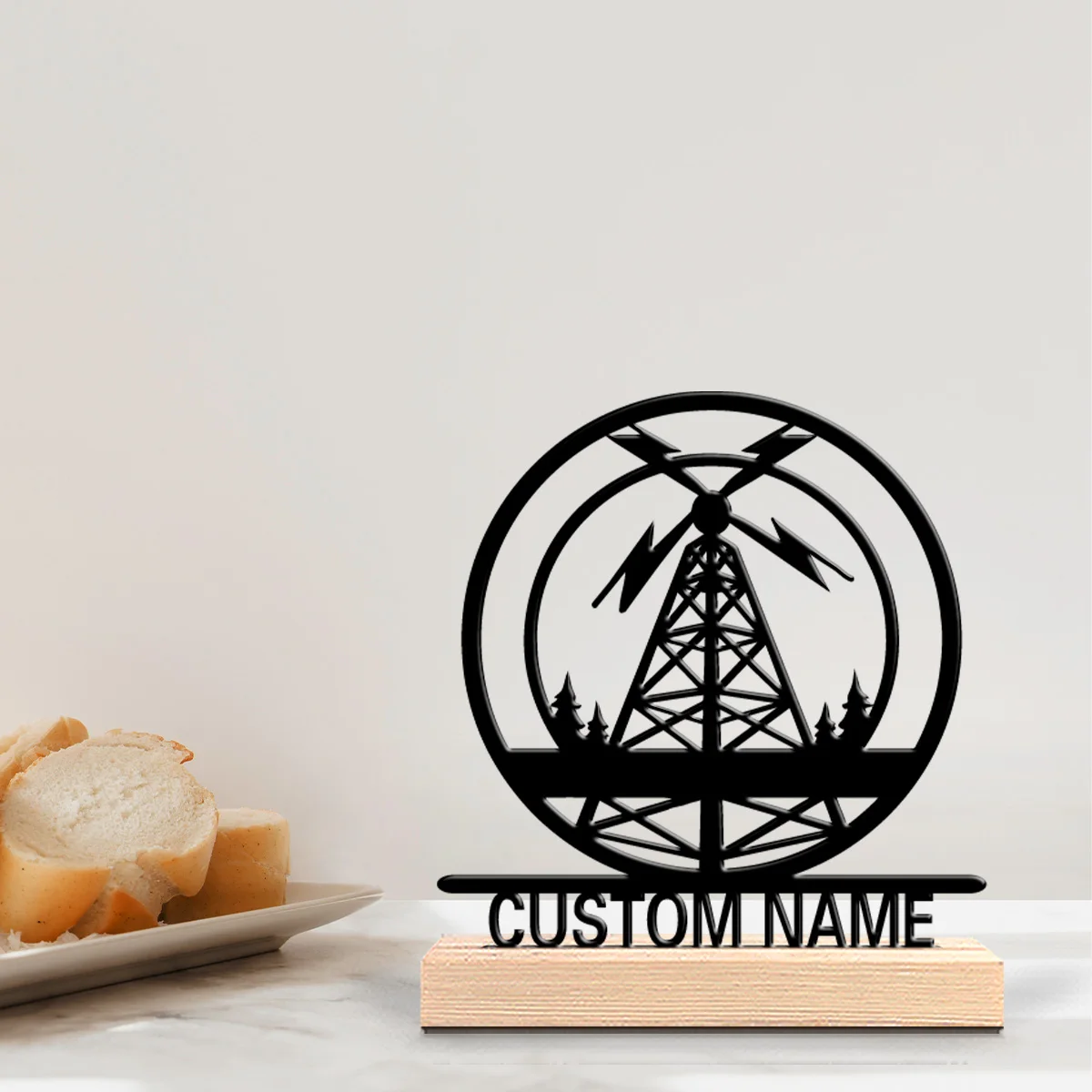 1pc New Design Personalized Custom power transmission tower Metal Statues With Wooden Base Tabletop Decoration suitable for powe