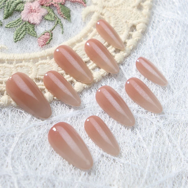 Handmade Almond Nails Press on Gradient Peach Manicuree Medium Fake Nails Sweetheart Designed False Nails Pretty Finger Tips