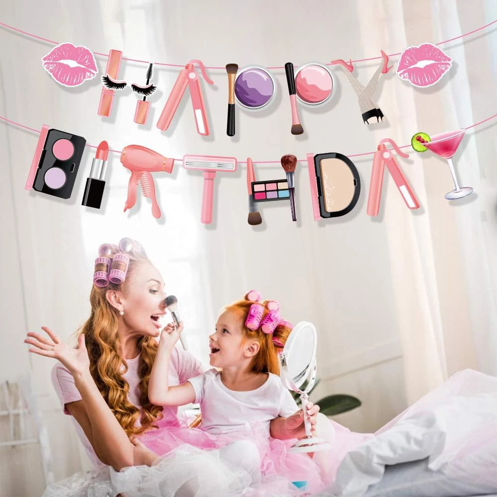Spa Make Up Partyzubehör Kosmetik Alles Gute zum Geburtstag Banner Papier Goodie Bags mit Aufklebern Mädchen Frauen Geburtstag Party Dekoration – Detail 16