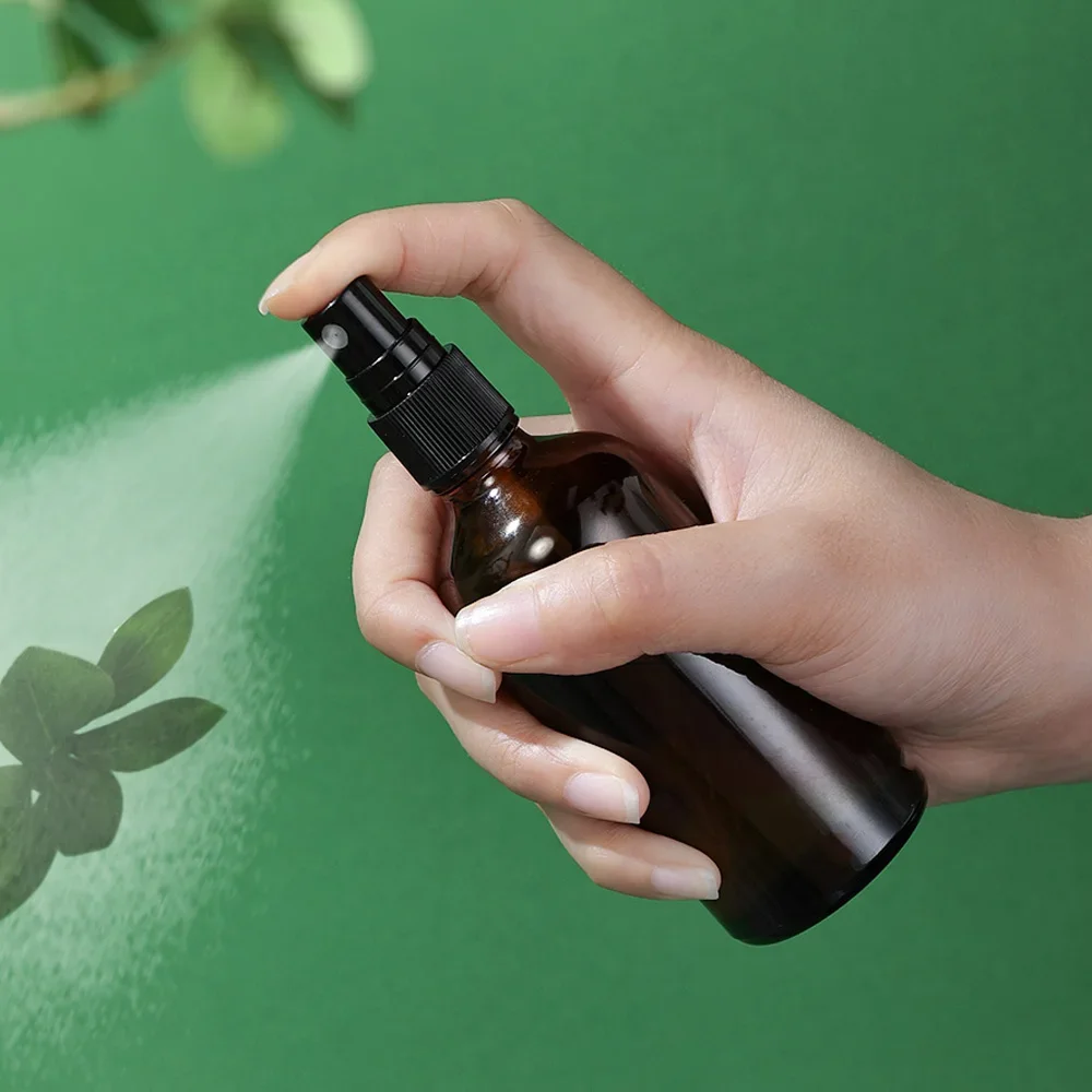 2 Stuks 100 Ml Amber Glas Lege Hervulbare Spray Flessen Bescherming Lekvrij Cosmetische Containers Voor Parfum Toner Essentiële Oliën