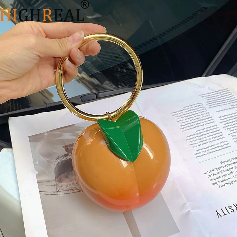 

Creative Yellow Peach Design Women Handbags Acrylic Box Clutch Bag Luxury Evening Party Purse Cute Chains Shoulder Crossbody Bag