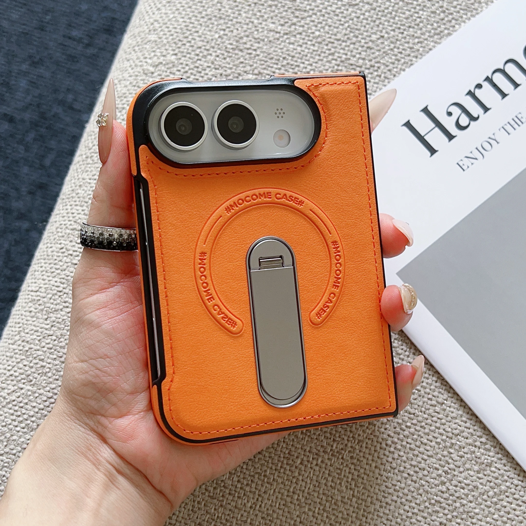 For Magsafe For iPhone Duo Case Luxury Matte Leather Magnetic Rotating Ring Holder Shockproof Protection Back Cover Accessories