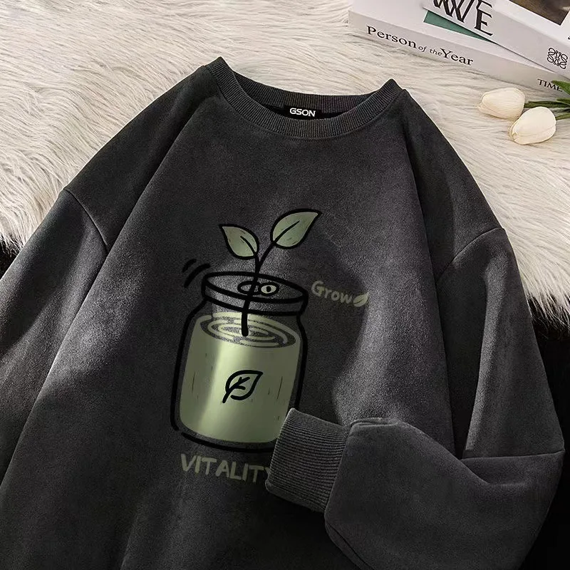 New original sweatshirt oversize men 2024 spring and autumn new American retro heavyweight round neck bottoming shirt youth tops