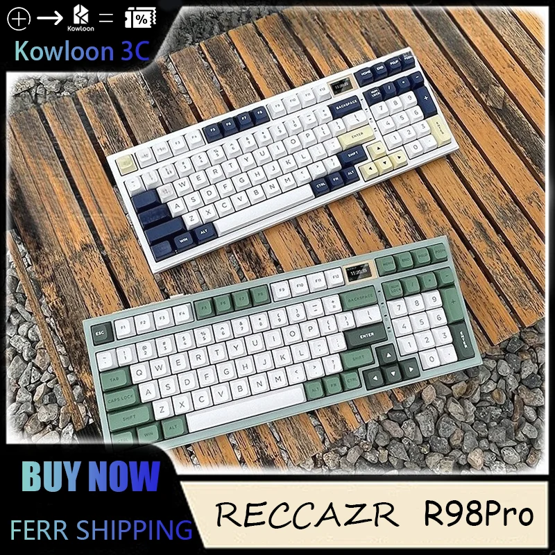 Reccazr R98pro Mechanical Keyboard Hot Swap Gasket Wireless Bluetooth Trii-Mode Customized 1000hz 1.14 Inch Display Ergonomics