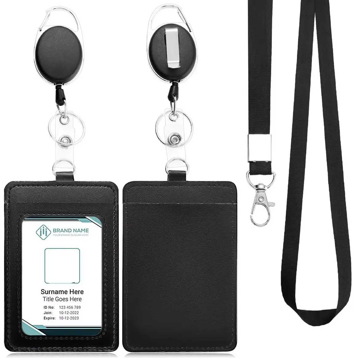 PU Leather ID Card Case Access Control Card Case Pull-tab Extensible ID Card Case Hanging Rope For ID Card Meal Card