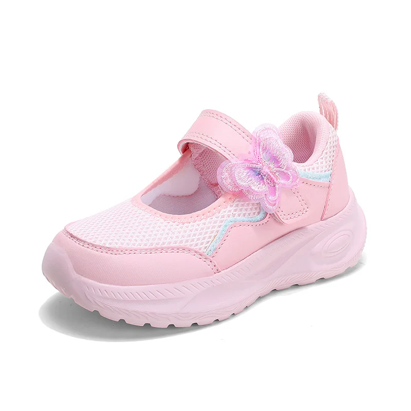 

Summer Big Girls Running Shoes Hollow Mesh Breathable Soft Elastic Sole Anti Skid Magic Tape Daily Outdoor Sneakers