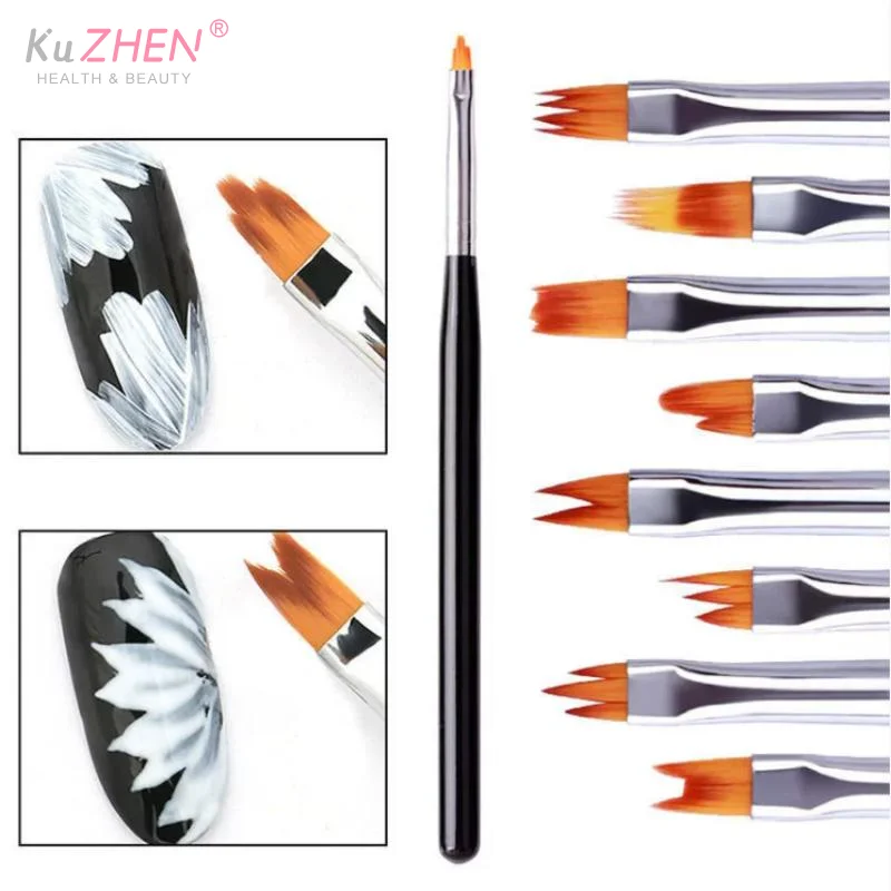 Juego de 8 Uds. De bolígrafo de diente de sierra con dibujo de flores para uñas, gradiente oblicuo, pintura de pétalos en forma de mezcla multifuncional, pincel para decoración de uñas en Gel