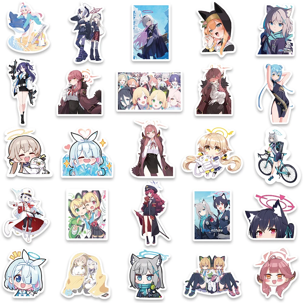 50PCS Blue Archive Game Kawaii Anime Girl Stickers Cute Aesthetic Decal Diary Motorcycle Laptop Scrapbook Kids Toy Sticker