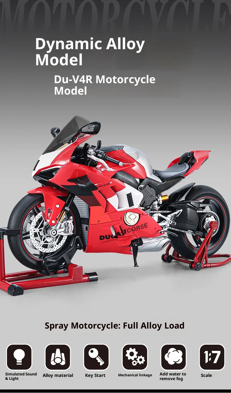 Ducati V4R Motorradmodell mit Zündfunktion – Jungen-Geschenk, Legierungsmotorrad-Figur, Ornament, Spielzeugauto – Detail 1