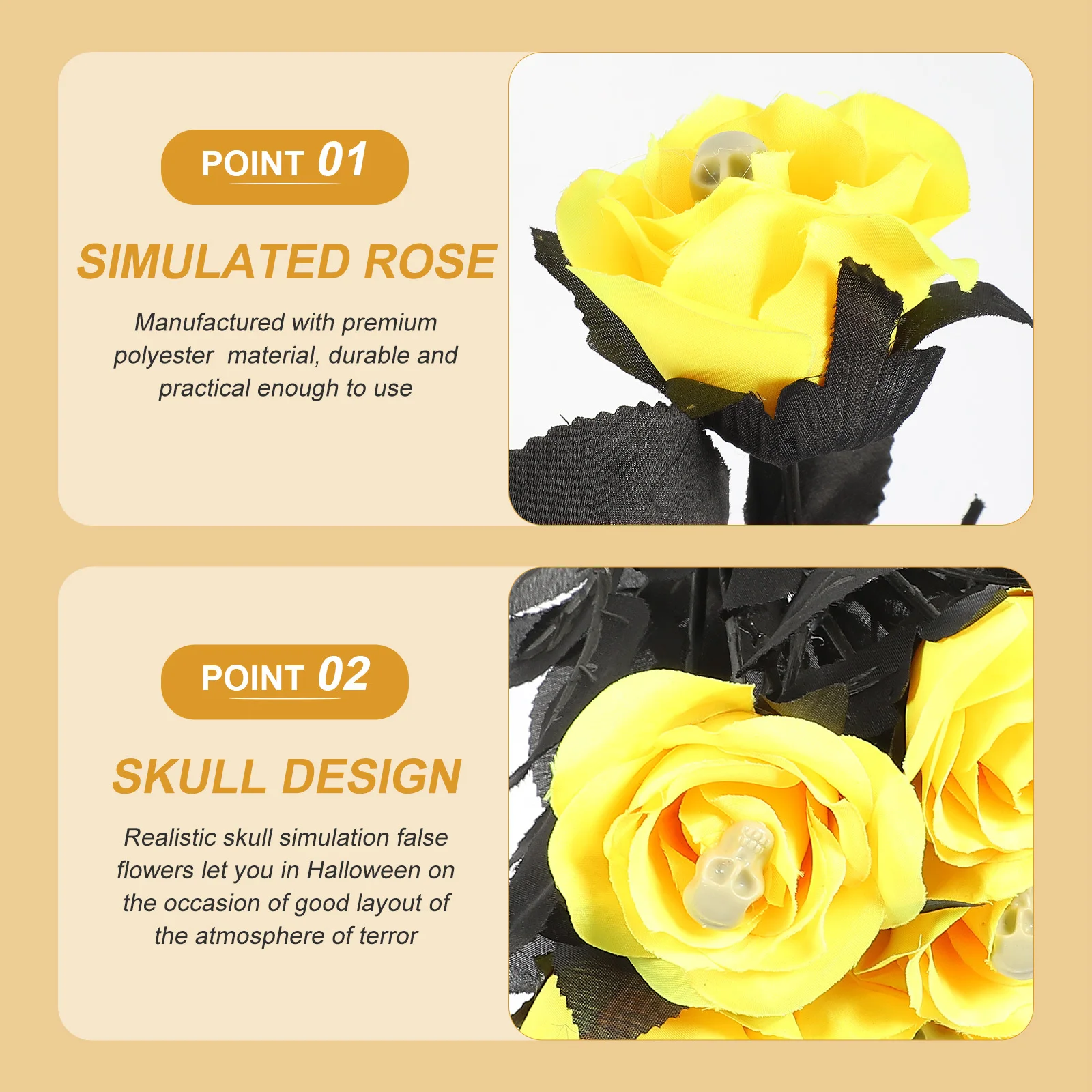 

10Pcs Halloween Artificial Skull Rose Fake Flowers Decorative Props for Party Room Haunted House Photo Shoot