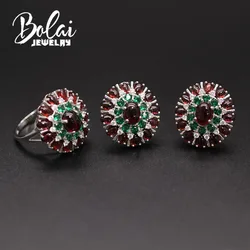 BolaiJewelry Natural Garnet Ring and Earring Pendant Set Luxury and Exquisite The perfect gift for your loved one's anniversary