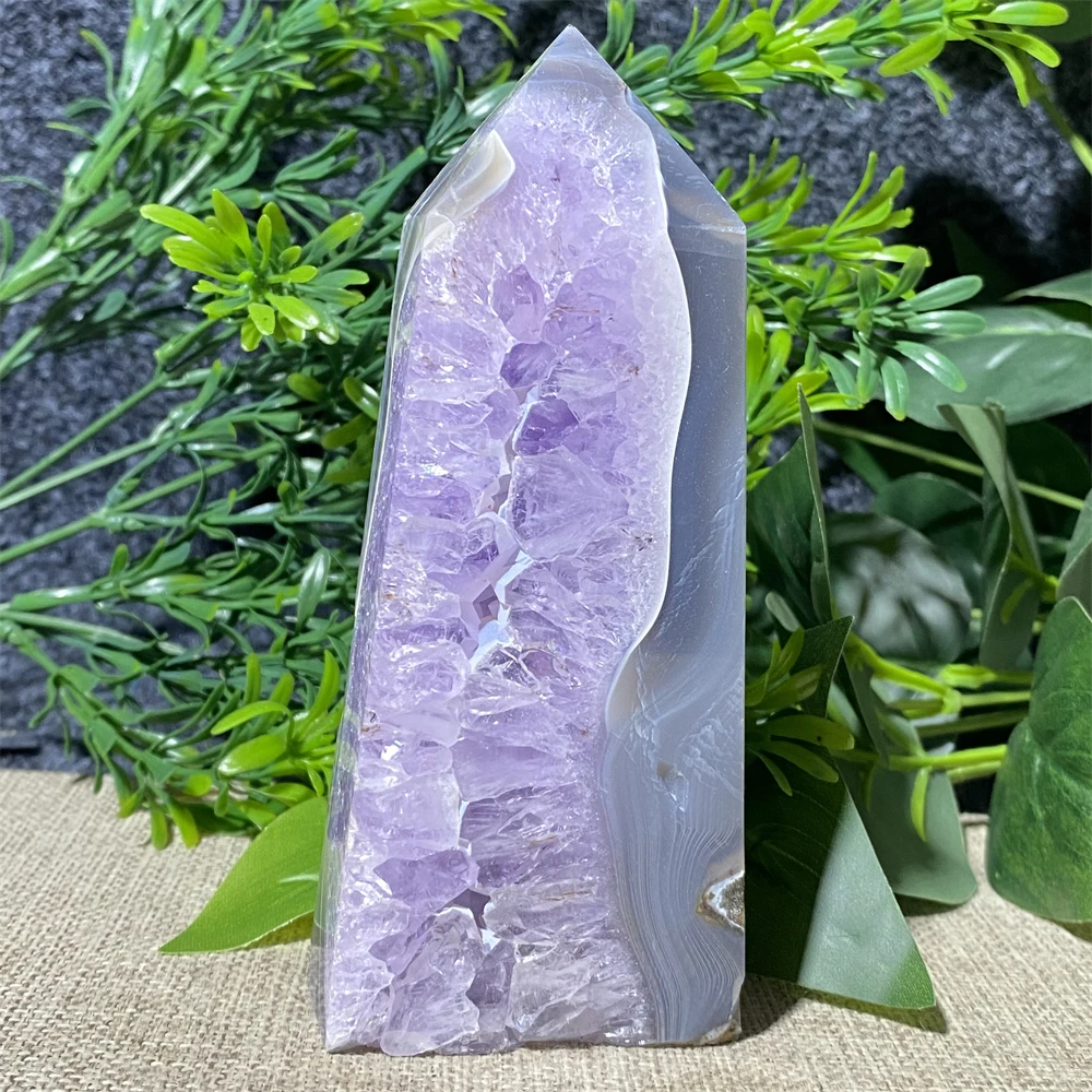 Amethyst Agate Crystal Tower Natural Stones Druse Geode Gemstone Obelisk Mineral Samples Specimen Wand Feng Shui Home Deco