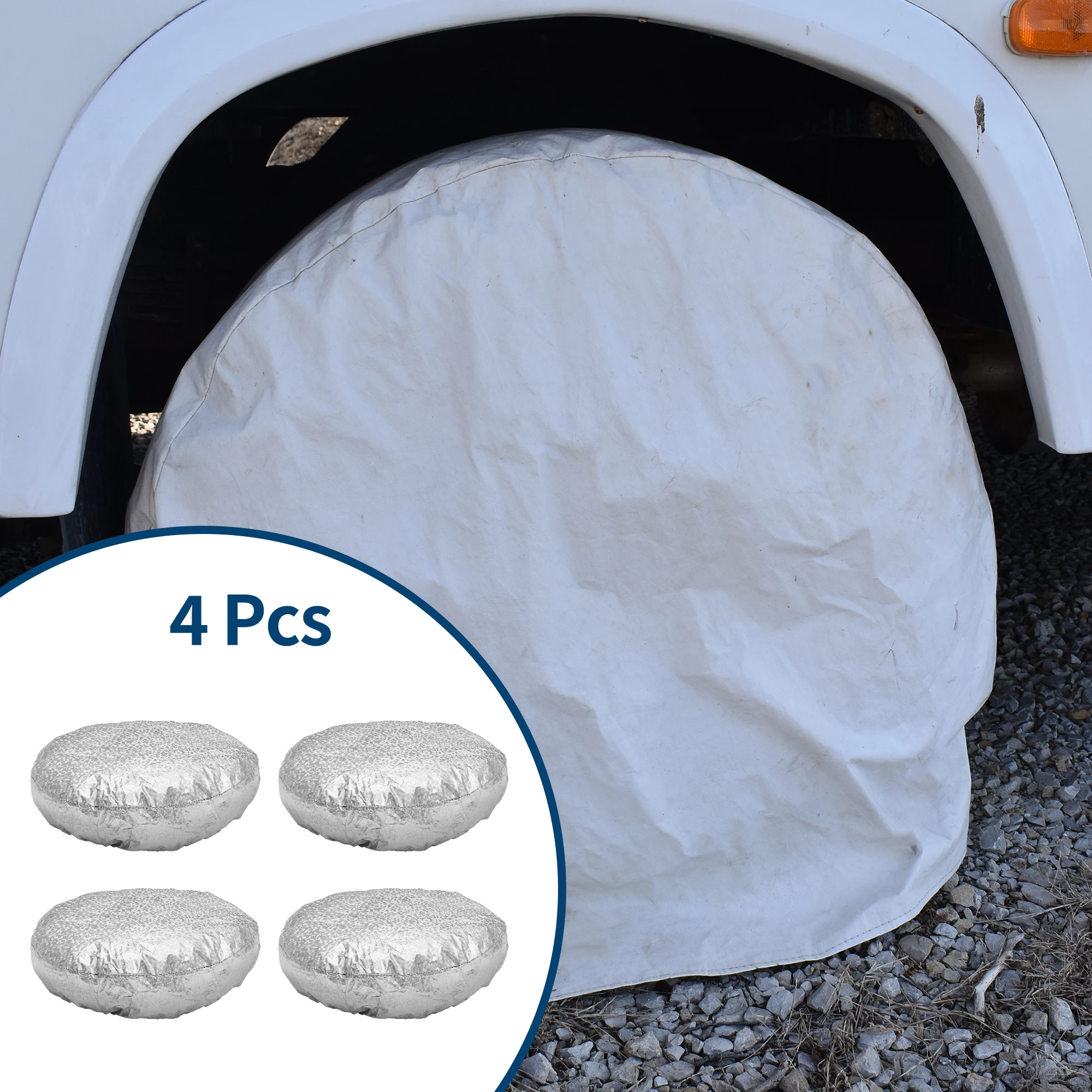 

UXCELL 4Pcs Waterproof Tire Cover Case Car Spare Tire Cover Mosaic Patter Aluminum Film Car Wheel Protection Covers w/ Hook