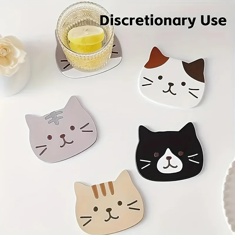 

5 шт., коврик для чая в форме кота с рисунком, держатель для чашки, коврик для кофе, напитков, силиконовая подставка для напитков, подставка для горячих напитков, изолированная подставка