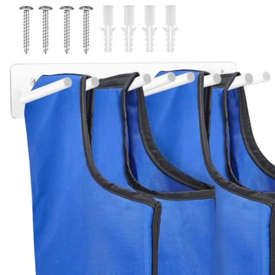 Wall-Mounted X Ray Apron Storage Organizer - 8-Peg Heavy-Duty Hanger Rack 4 Lead Aprons Durable White Coated Steel Weight Vest