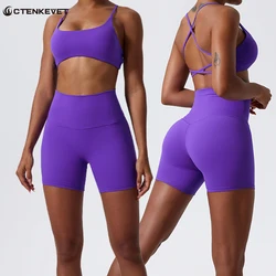 Ctenkevet Two Pieces Yoga Set Women Gym Shorts Sports Suit Female Soften Skin-Friendly Activewear Beauty Back Women Sportswear