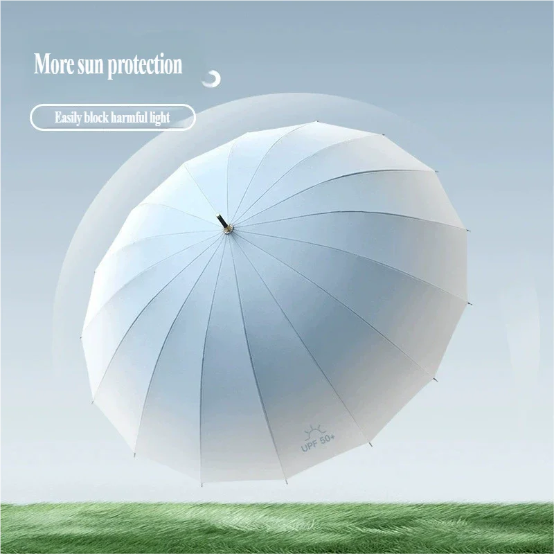Japanischer Regenschirm im frischen Stil mit Farbverlauf und langem Griff für Damen, doppelt nutzbar für sonnige und regnerische Tage, UV-Schutz.