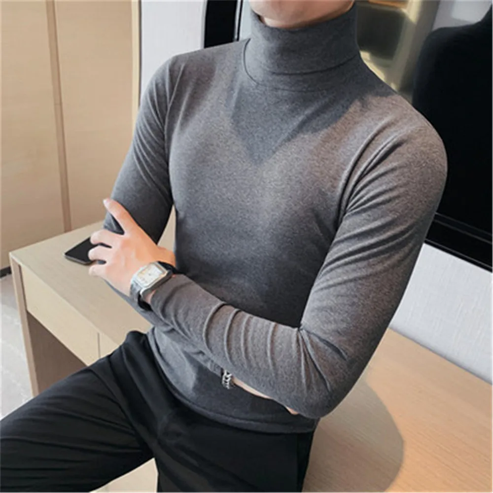 

Cotton T-shirt Men Long Sleeve Thicken Base Tee Turtleneck Top Korean Slim Fit Undershirts Youth Man Clothing Camisetas Winter