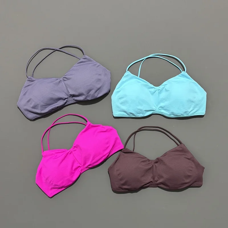 HISTELLO Df Dupe Vision Sports Bra Strappy Backless Yoga Gym Bra Removable Cups Women Workout Clothing Gym Top Halter Sport Bras