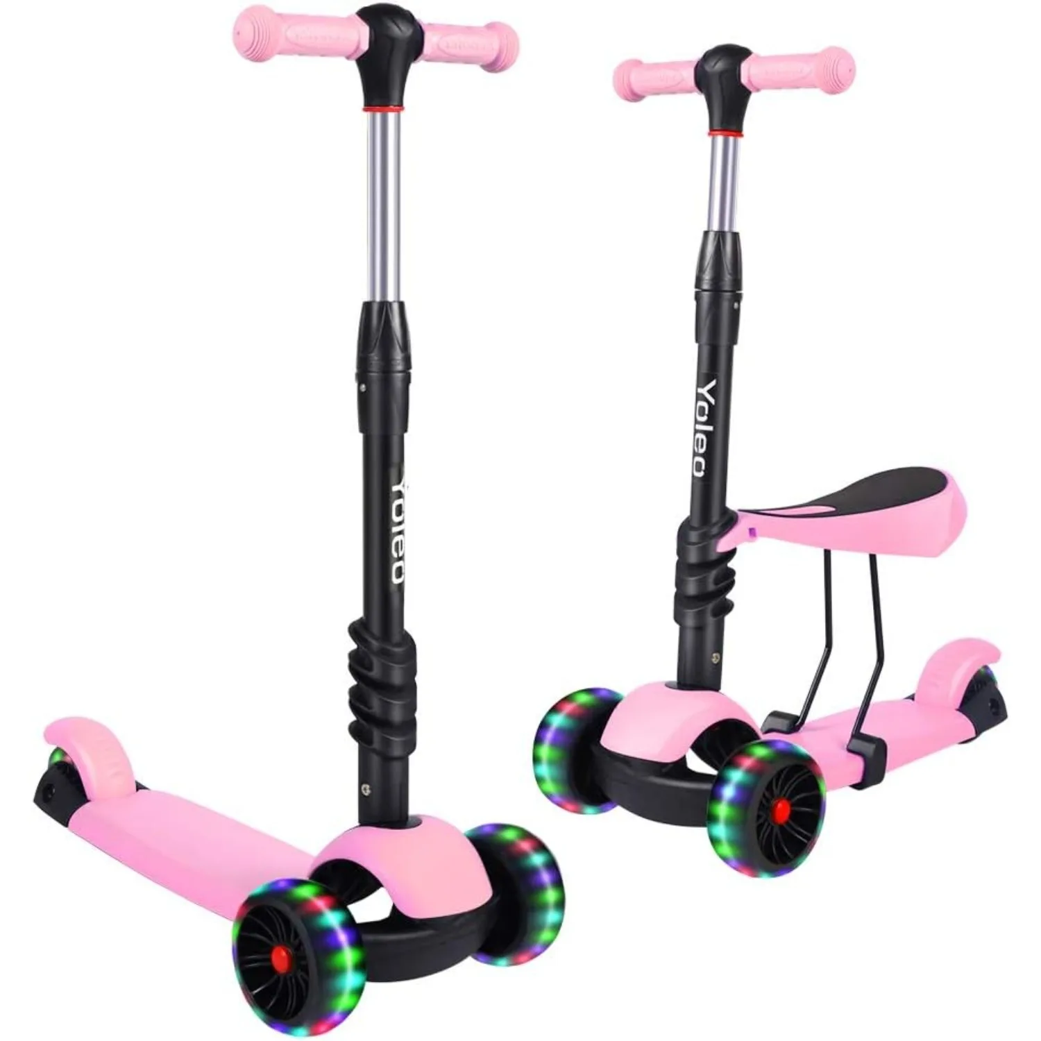 Kids Three Wheel Kick Scooter, LED Flashing Wheels, Height Adjustable, 3-in-1 Lightweight Children's Scooter for Aged 2-8