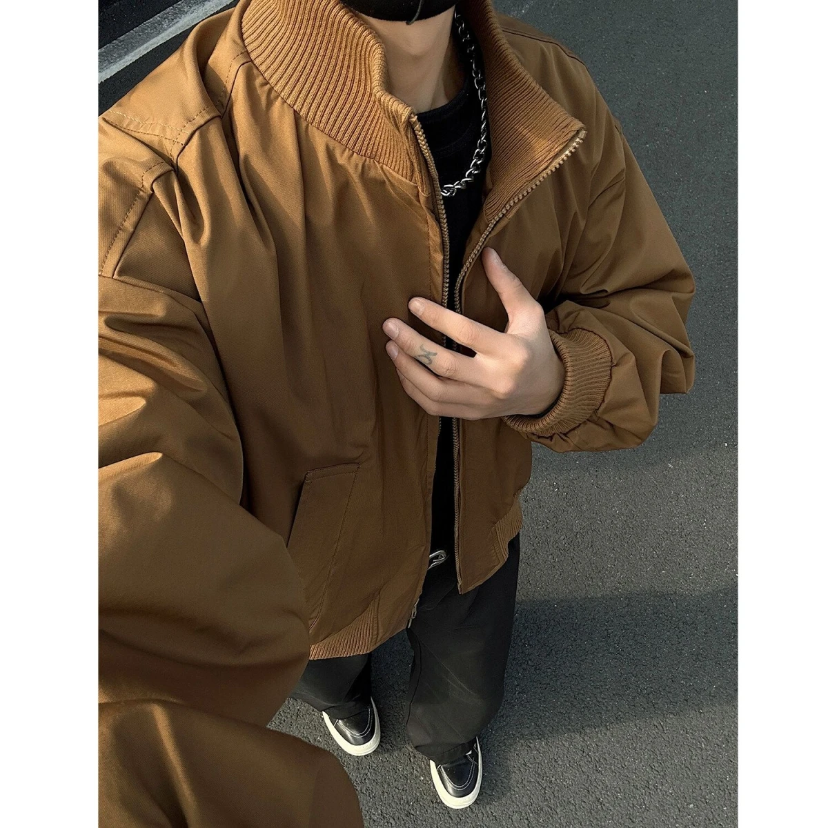 

Original Quali 030 Sles Cotton Jaet Brown Bla Royal Blue Military een Loose Fit Zipper Decorated Iron Free Treaent