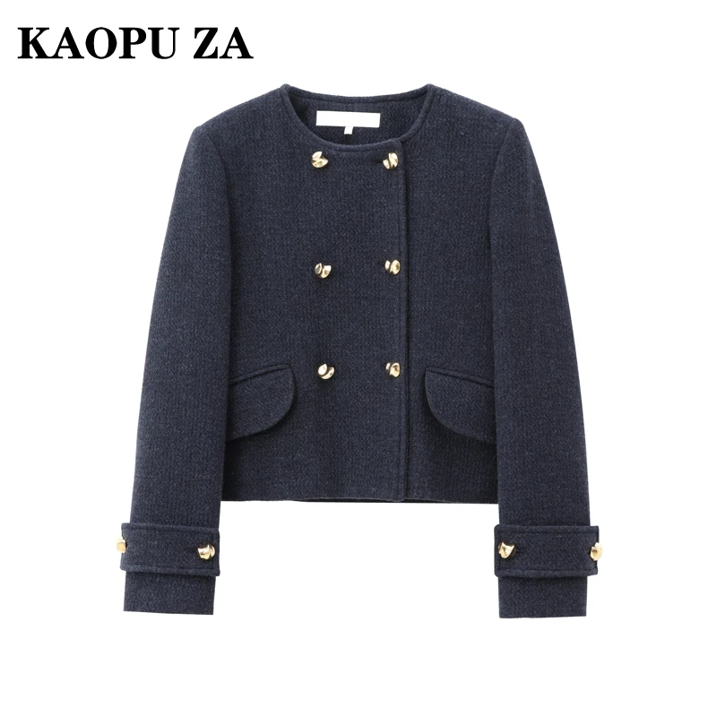 KAOPU ZA 2024 Autumn Woman Sophisticated Long Sleeve Outerwear Coat Edgy Woman's O-Collar Jacket Ruffles Midi Skirt Two-piece