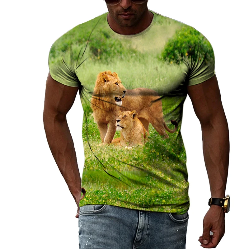 Summer Fashion Tidal Fun Lion Picture T-Shirts For Men Casual 3D Print Tees Hip Hop Personality Round Neck Short Sleeve Tops