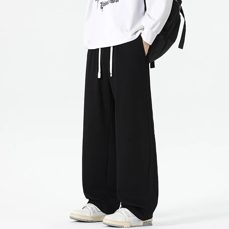 

American Straight Leg White Sports Sweatpants for Men and Women Versatile for Autumn Loose Fitting Men's Casual Wide Leg Pants