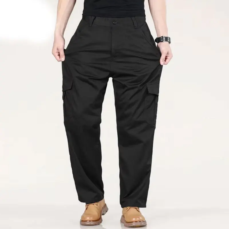 

autumn men's fashion trend versatile loose solid color straight tube wrinkle resistant and durable multi pocket workwear pants