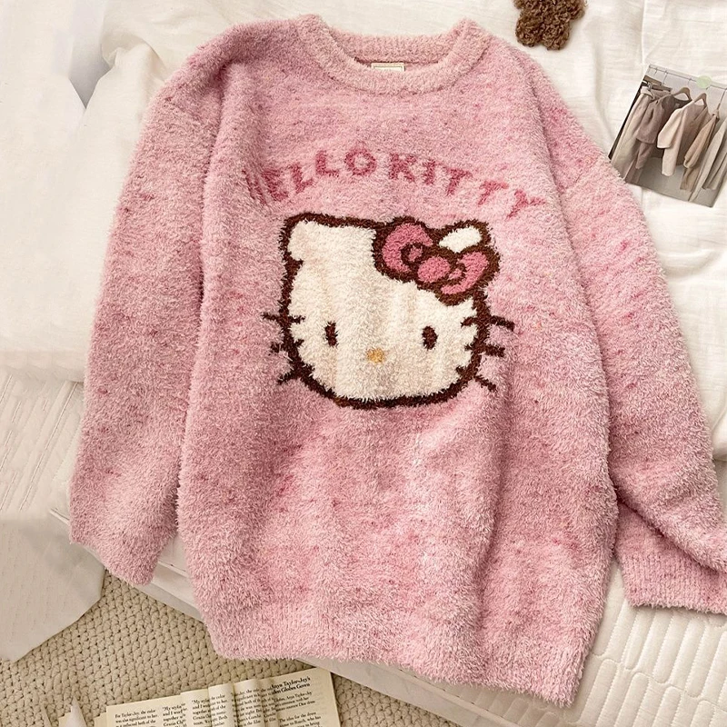 New Sanrio Hello Kitty Kawaii Original Girl Sweet Pajamas Female Winter New Mirad Style Round Neck Can Go Out Homewear Suit