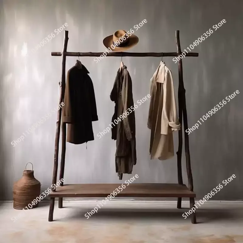 for Sandy Wind Solid Wood Floor-to-Floor Coat Rack Log Design Customizable Homestay Hanging Hanger Clothing Store Display Rack