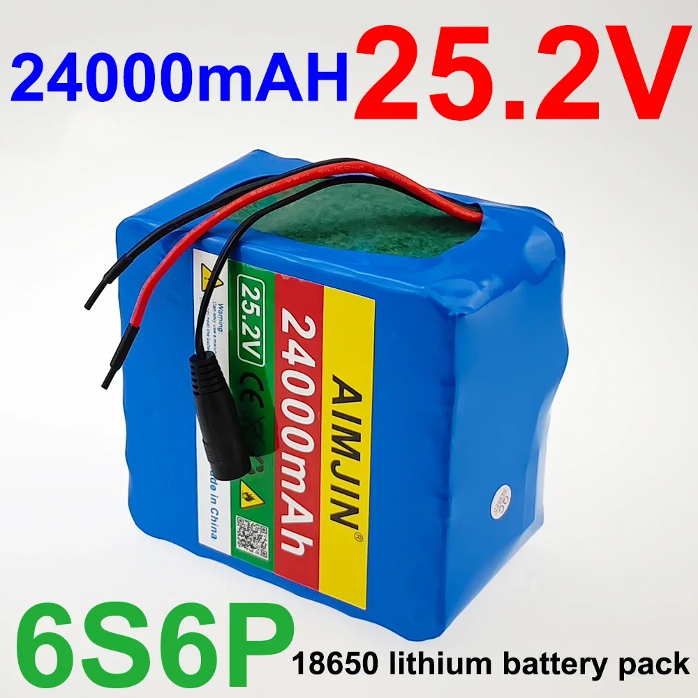 6S6P 18650 Rechargeable Lithium battery pack 25.2V 24000mAh for 24V bicycle, Solar energy, spray+25.2V 2A charger