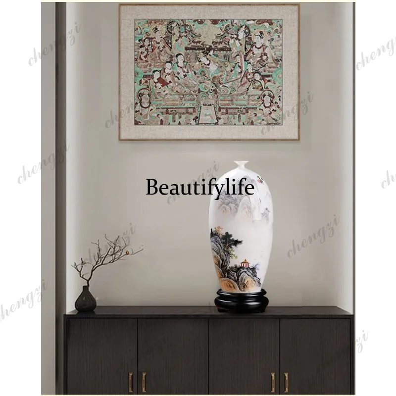 A95 classical national style hand-painted landscape ceramic vase living room entrance wine cabinet study Bogu rack decoration