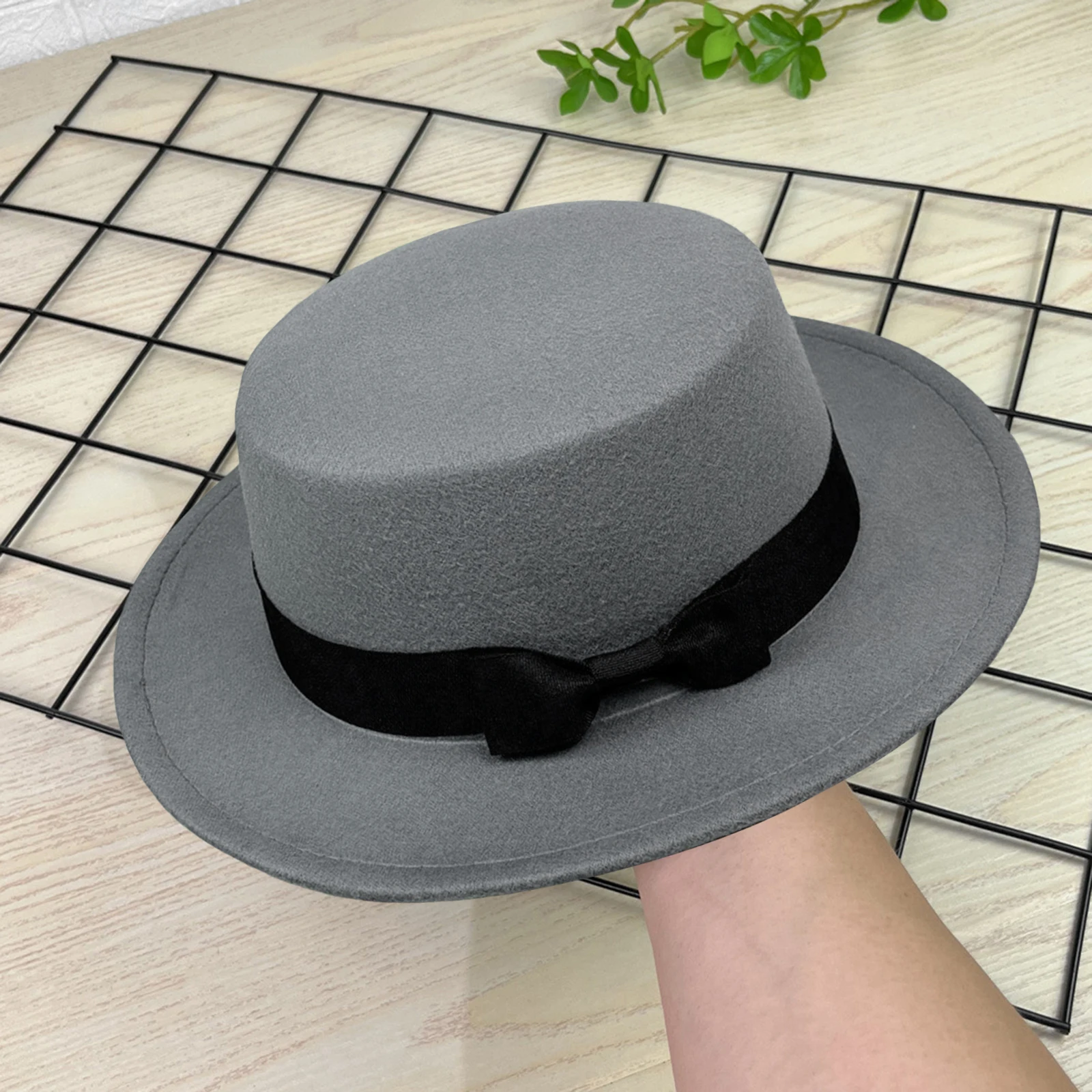 Women Autumn Winter Ribbon British-Style Couple Flat Fedora Hat Bow Belted Wool Hat Felt Jazz Hat for Photography