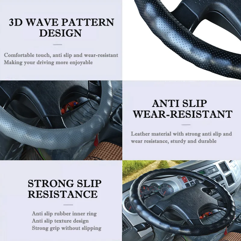 38/40/42/45/47/50CM Truck Car Car steering wheel cover Perforated breathable leather Anti Slip Protector for TRUCK Bus Van Lorry