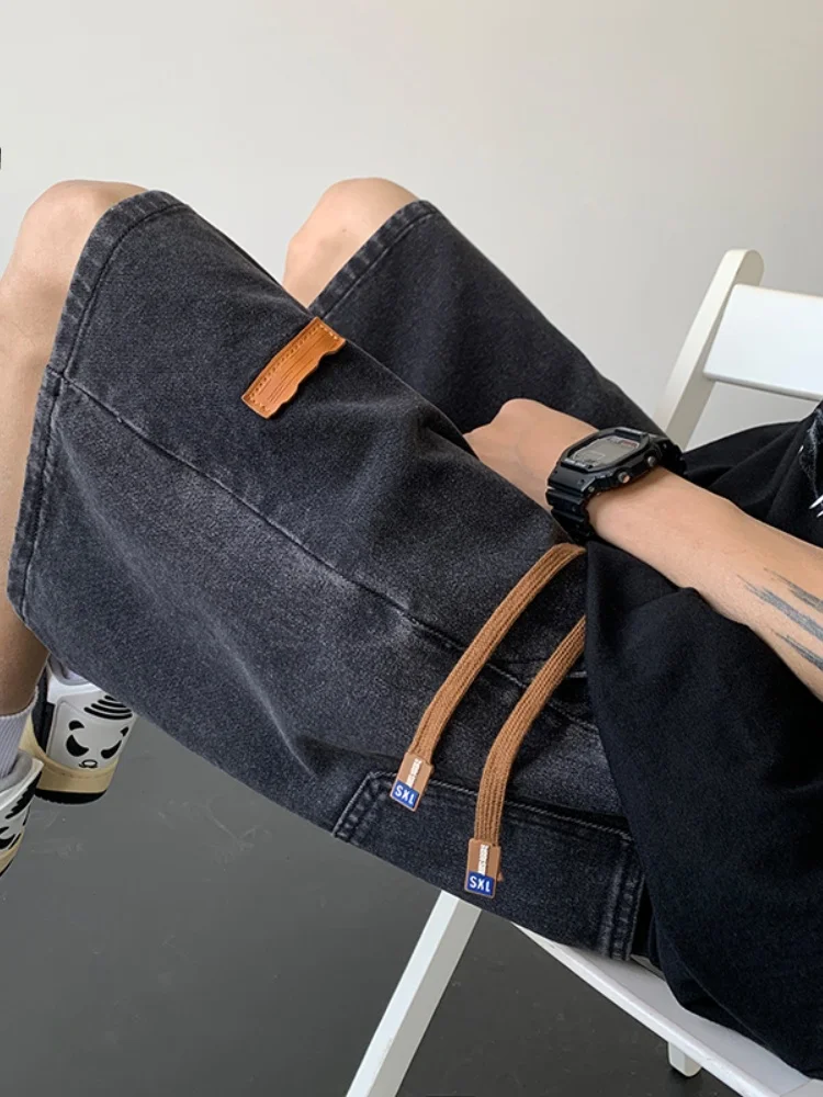 

American Style Loose Fit Straight Leg Men's Short Jeans Summer New Trendy Brand High Street Casual Five-Quarter Pants