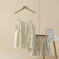 100% Cotton Women's pajama Set Woman 2 Pieces Spaghetti Strap Sleepwear Women Floral print Pajama Loungewea Spaghetti Strap