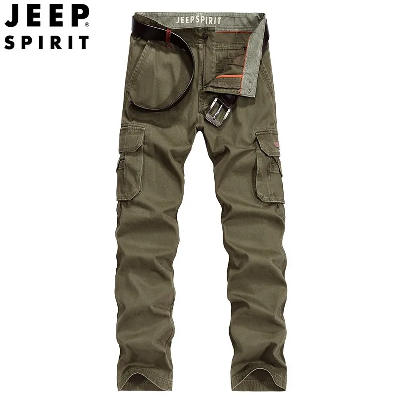 JEEP SPIRIT  Men Straight Outdoor Casual Multi-pocket Pants Stretch Cotton Material Fashion High Quality Overalls