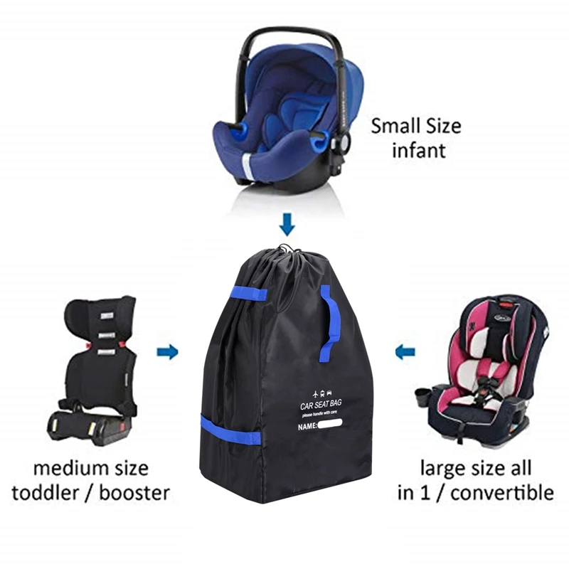 Car Seat Travel Bag Waterproof Car Seat Booster Backpack Cover Easy Carry With Handle And Adjustable Padded Straps Black