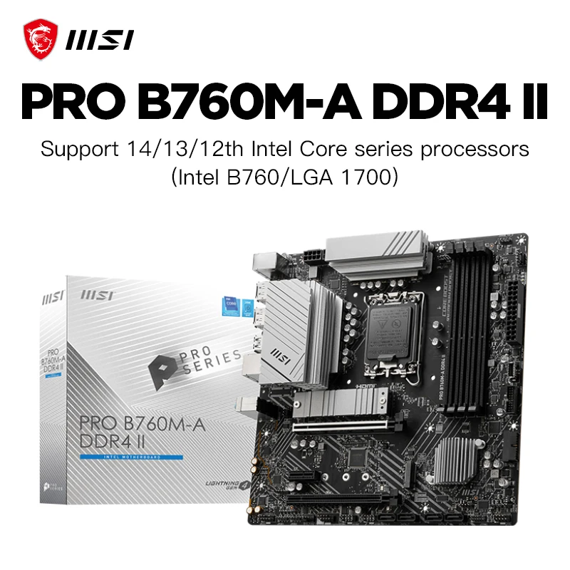 اللوحة الأم MSI PRO B760M-A DDR4-II Intel B760 لـ DDR4 128GB PCI-E 4.0 SATA3.0 M.2 Micro-ATX