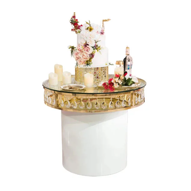 * Direct Sale Rose Pattern Stainless Steel Crystal Cake Table for Wedding Party Decoration