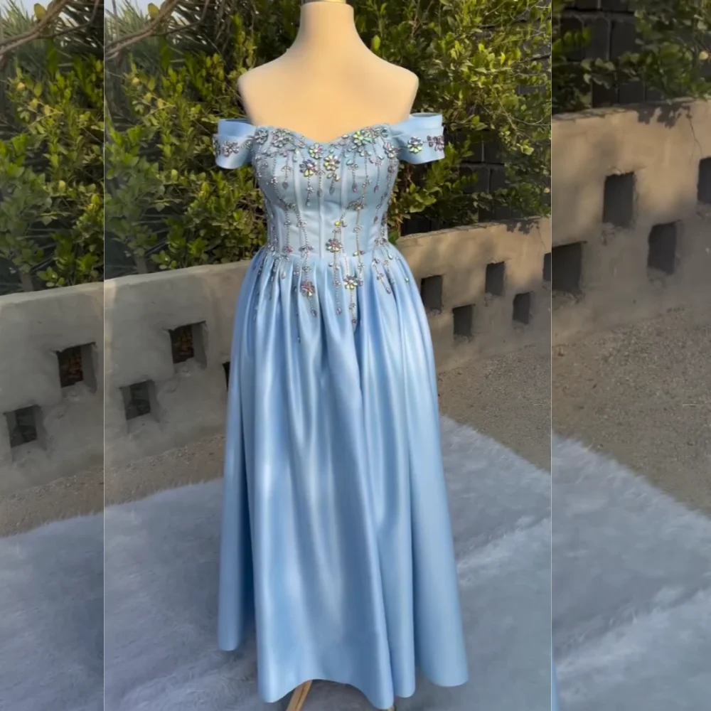 

Customized Charmeuse Rhinestone Sparkle Off-the-shoulder A-line Midi Dresses Bespoke Occasion Prom Party Elegant Formal Evening