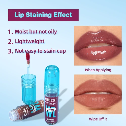 Imagen 2 del producto QIBEST brillo de labios hidratante de cristal espejo fácil de decolorar esmalte de labios esmaltado con agua brillo hidratante de larga duración maquillaje de tinte de labios