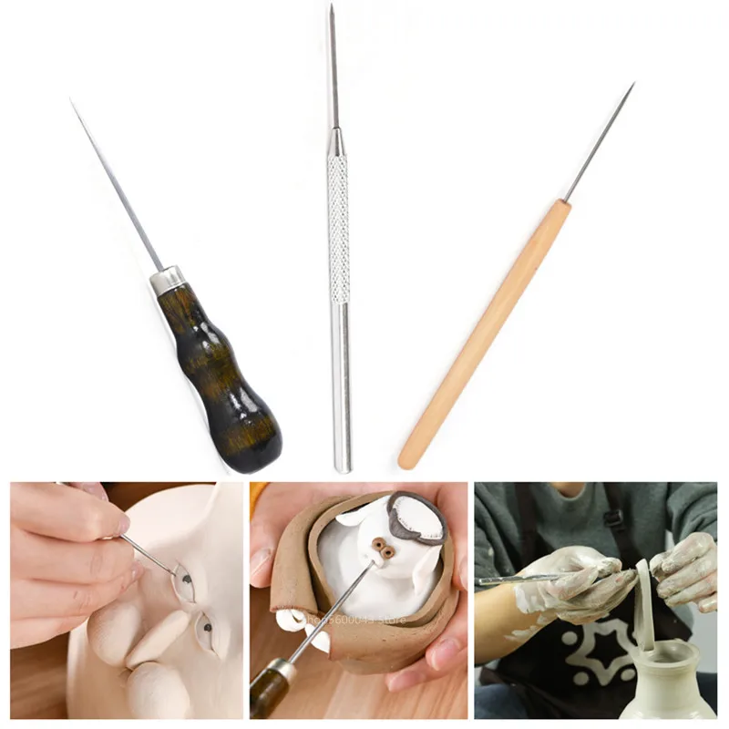 Pottery Needle Steel Needle Puncher Clay Sculpture Carving Awl Clay Polymer DIY Clay Art Sculpture Auxiliary Modeling Tool